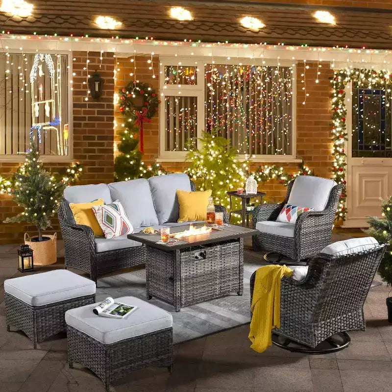 Ensemble de meubles de patio HOMLUX avec chaises pivotantes à bascule pour l'extérieur et table brasero
