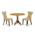 3-Piece Natural Oil Finish Solid Wood Top - Round Dining Room Set - Seats 4
