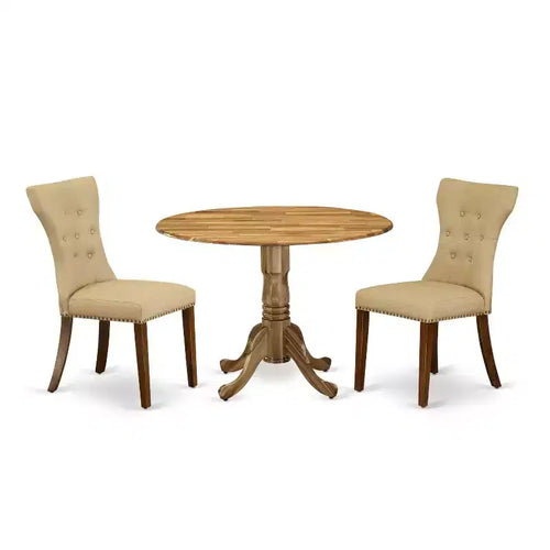 3-Piece Natural Oil Finish Solid Wood Top - Round Dining Room Set - Seats 4