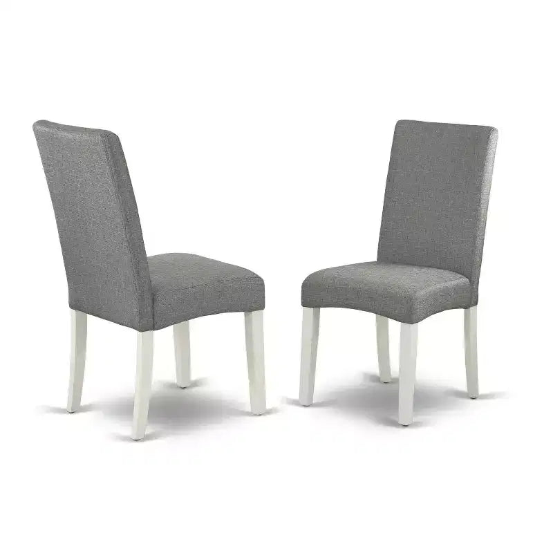 Ensemble de salle à manger Urban Oasis 3 pièces – Table 20x42 et 2 chaises Parsons – Pieds blanc lin – Tissu gris