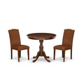 3-Piece Mahogany Finish Solid Wood Top Upholstered Dining Room Set with High Back (Seats-4)