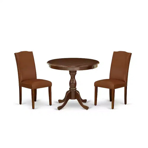 3-Piece Mahogany Finish Solid Wood Top Upholstered Dining Room Set with High Back (Seats-4)