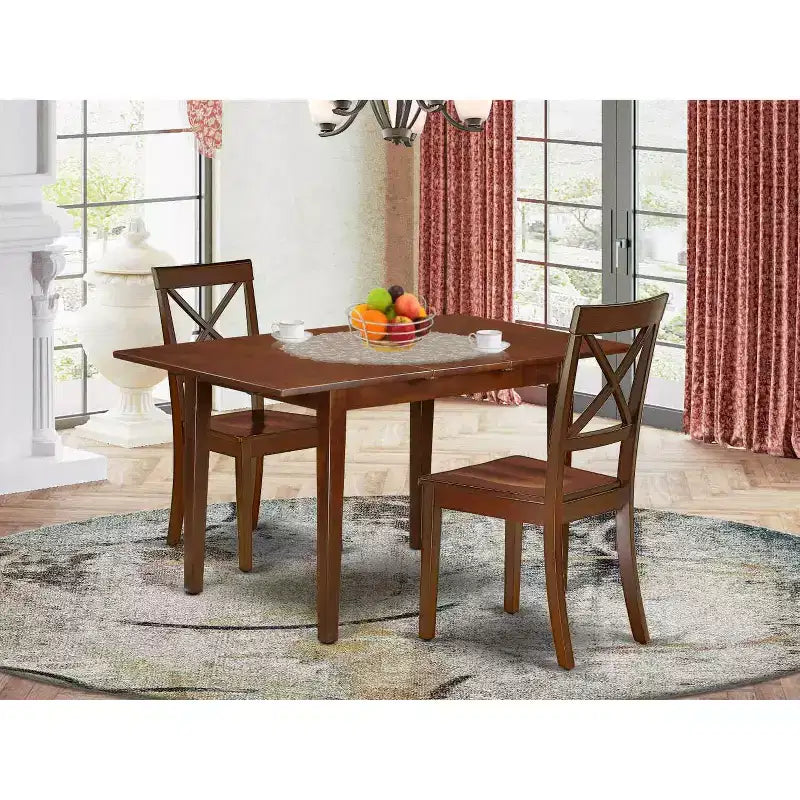 Ensemble de salle à manger vintage - Table à rallonge papillon et 2 chaises - Finition acajou 32x54 pouces