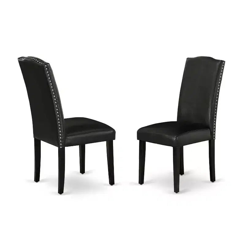 Ensemble de salle à manger 3 pièces Table ronde et 2 chaises Parsons - Similicuir noir - Table de 42