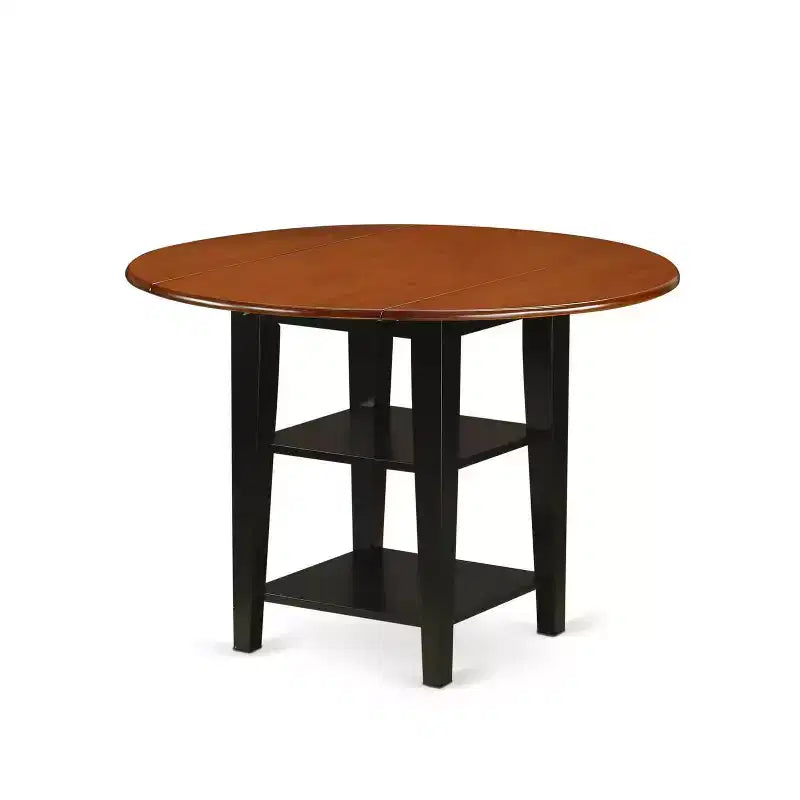 Ensemble de dinette vintage 3 pièces - Table ronde et 2 chaises - Fini noir cerise - Cuisine salle à manger
