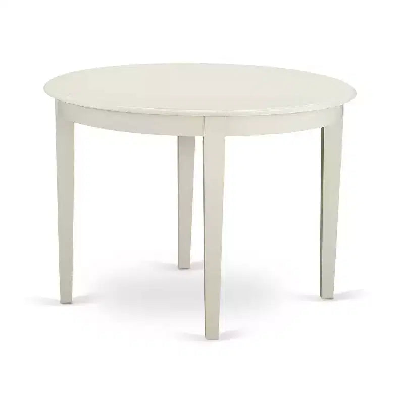 Ensemble de salle à manger 3 pièces avec table ronde en bois massif finition blanc lin