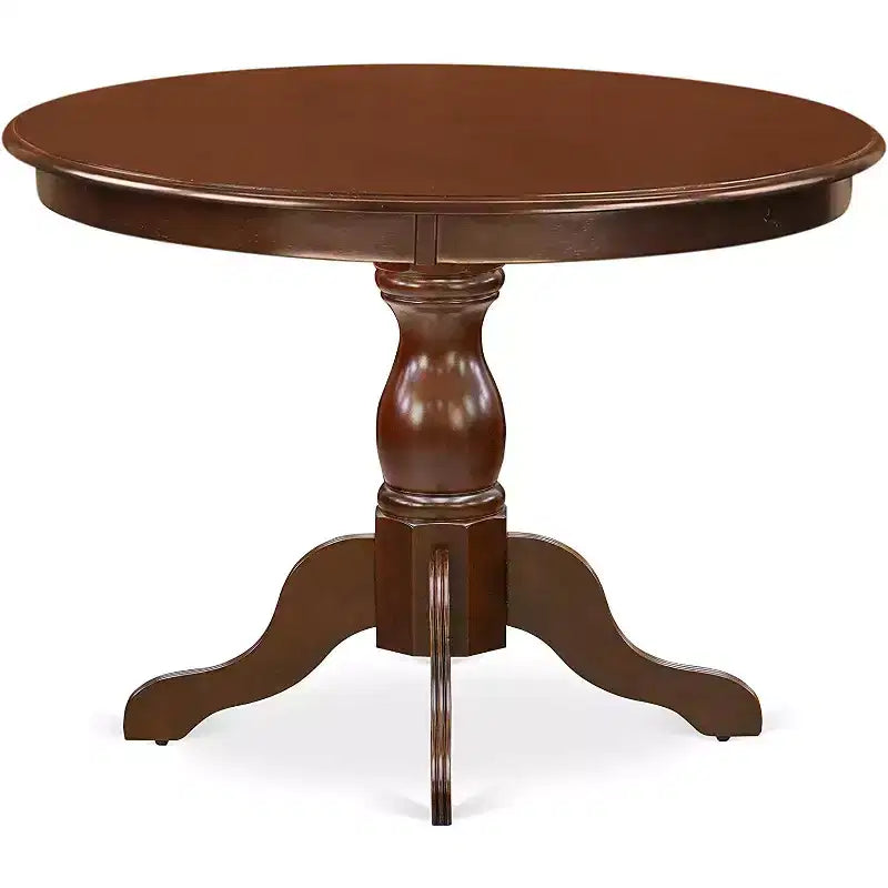 Table à manger 5 pièces avec plateau en bois massif finition acajou et 4 chaises avec