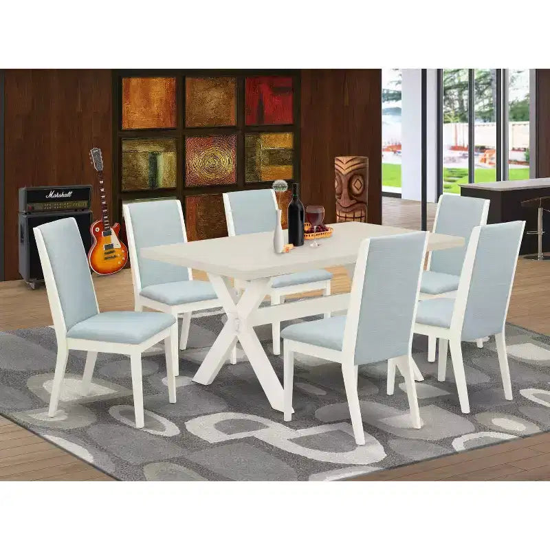 Table à manger HomeStock 6 pièces en bois massif finition jacobéenne vieillie avec 1 banc et 4 chaises