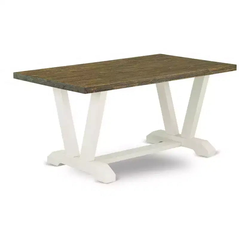 Table à manger HomeStock 6 pièces en bois massif finition jacobéenne vieillie avec 1 banc et 4 chaises