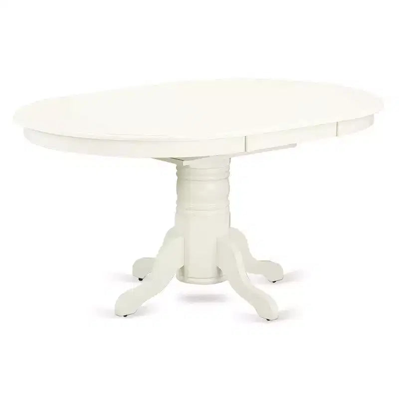 Table de salle à manger HomeStock 5 pièces ovale, dessus en bois massif finition lin blanc, avec 4 chaises et rallonge papillon