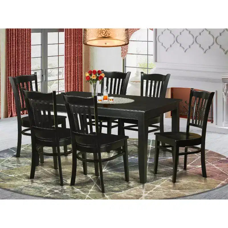 Ensemble de salle à manger 7 pièces – Table de salle à manger et 6 chaises – 91x152 cm – Finition noire