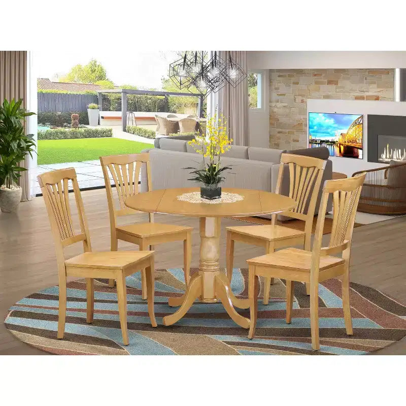 Ensemble de salle à manger rond - Table et 4 chaises - Table de cuisine 42" avec abattants - Finition chêne