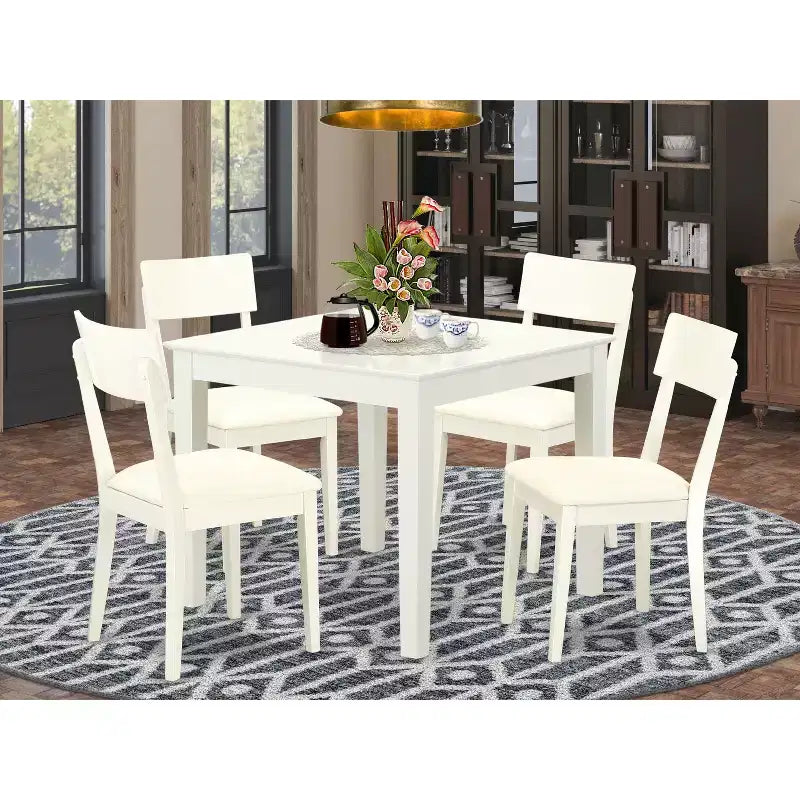 Ensemble de salle à manger 5 pièces - Table et 4 chaises - Finition blanc lin - Pour cuisine ou salle à manger