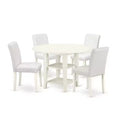 HomeStock 5-Pc Linen White Finish Solid Wood Top-Round Dining Room Set with Dropleaf-Seats 4