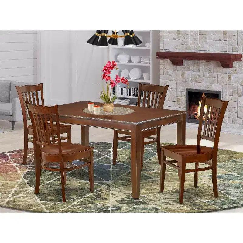 Ensemble table et chaises de salle à manger moderne 5 pièces - Table rectangulaire et 4 chaises - Finition acajou - Design Art nouveau