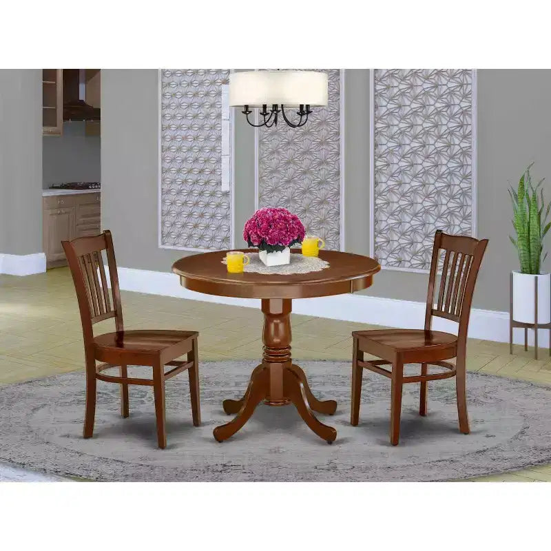 Ensemble de salle à manger 3 pièces – Table ronde et 2 chaises pour petites cuisines – Finition acajou de 36 pouces