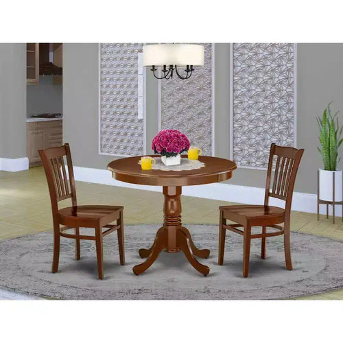 Ensemble de salle à manger 3 pièces – Table ronde et 2 chaises pour petites cuisines – Finition acajou de 36 pouces