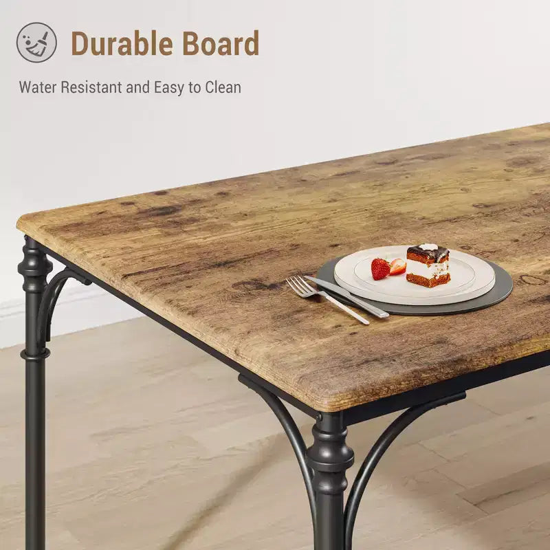Ensemble table de salle à manger 4 places, table à manger rectangulaire moderne d'intérieur en métal et bois, pour cuisine, salle à manger, coin repas, coin petit-déjeuner