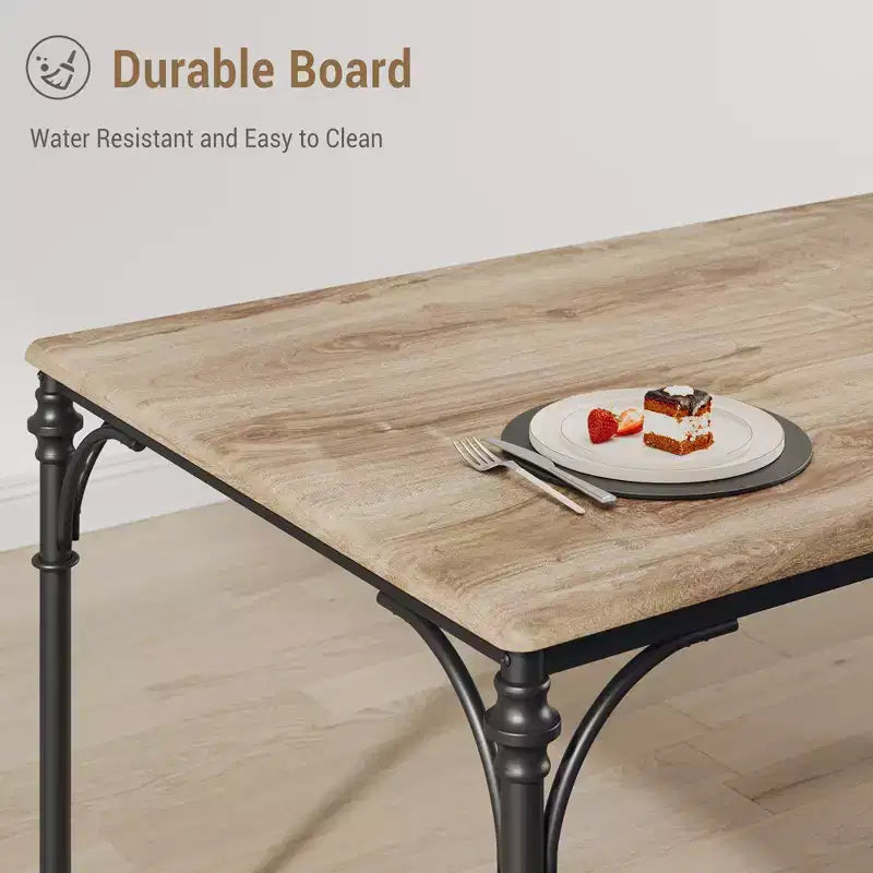 Ensemble table de salle à manger 4 places, table à manger rectangulaire moderne d'intérieur en métal et bois, pour cuisine, salle à manger, coin repas, coin petit-déjeuner