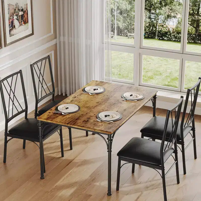 Ensemble table de salle à manger 4 places, table à manger rectangulaire moderne d'intérieur en métal et bois, pour cuisine, salle à manger, coin repas, coin petit-déjeuner