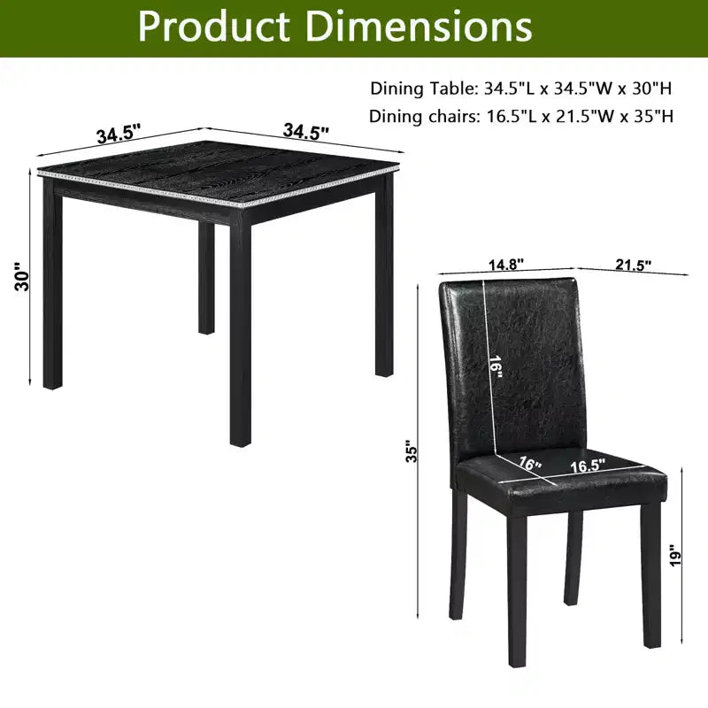 CLIHOME Ensemble de salle à manger 5 pièces en bois, ensemble de table de décoration de cuisine en cristal avec table carrée et 4 chaises rembourrées