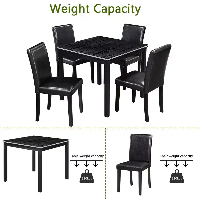 CLIHOME Ensemble de salle à manger 5 pièces en bois, ensemble de table de décoration de cuisine en cristal avec table carrée et 4 chaises rembourrées