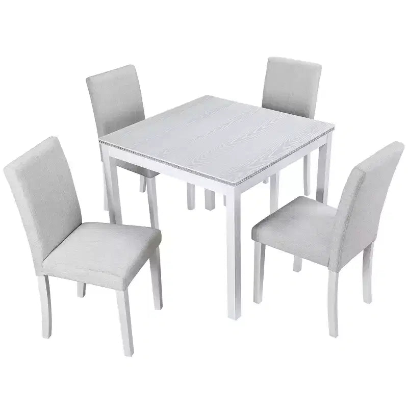 CLIHOME Ensemble de salle à manger 5 pièces en bois, ensemble de table de décoration de cuisine en cristal avec table carrée et 4 chaises rembourrées