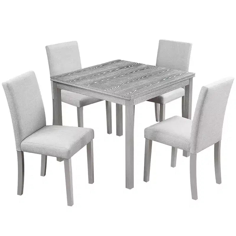 CLIHOME Ensemble de salle à manger 5 pièces en bois, ensemble de table de décoration de cuisine en cristal avec table carrée et 4 chaises rembourrées