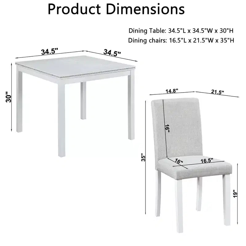 CLIHOME Ensemble de salle à manger 5 pièces en bois, ensemble de table de décoration de cuisine en cristal avec table carrée et 4 chaises rembourrées