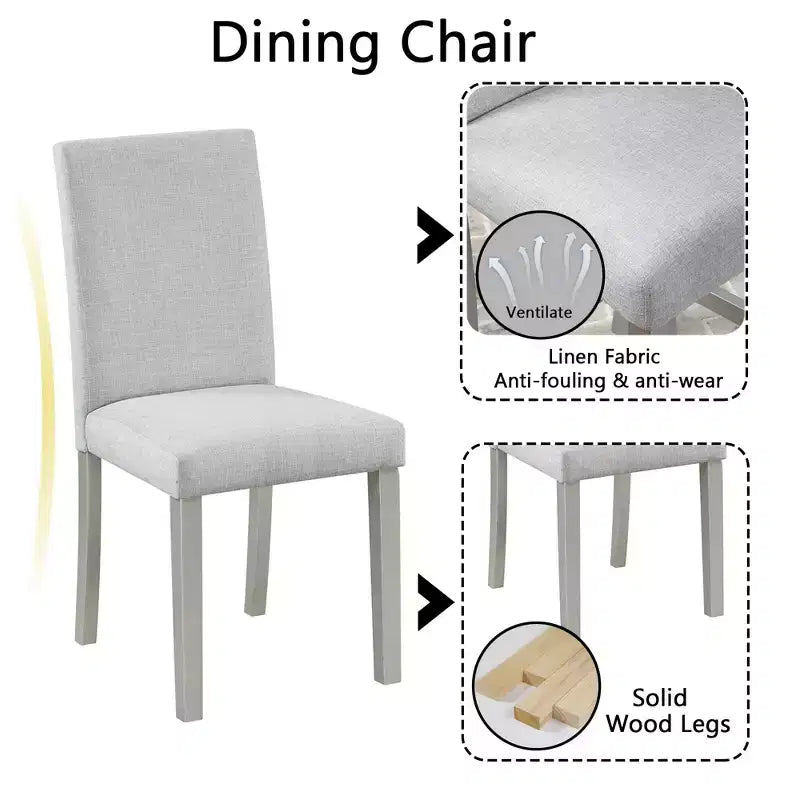 CLIHOME Ensemble de salle à manger 5 pièces en bois, ensemble de table de décoration de cuisine en cristal avec table carrée et 4 chaises rembourrées