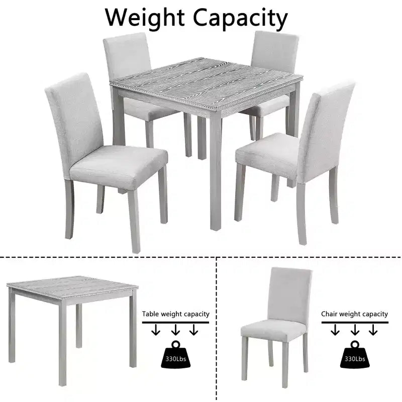 CLIHOME Ensemble de salle à manger 5 pièces en bois, ensemble de table de décoration de cuisine en cristal avec table carrée et 4 chaises rembourrées