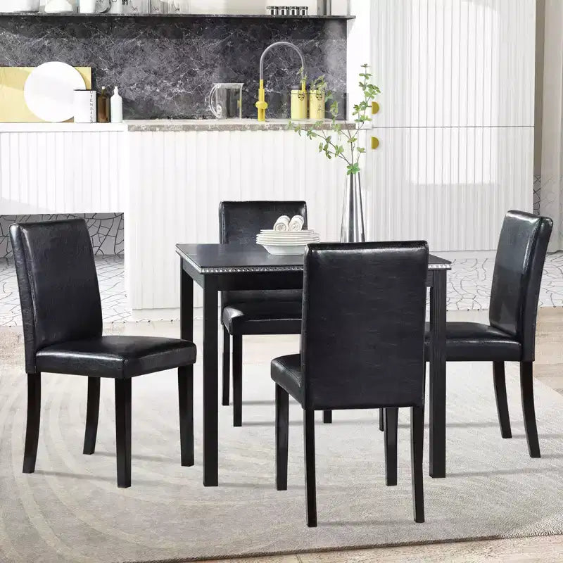 CLIHOME Ensemble de salle à manger 5 pièces en bois, ensemble de table de décoration de cuisine en cristal avec table carrée et 4 chaises rembourrées