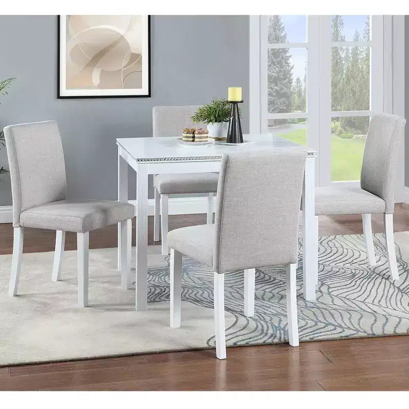 CLIHOME Ensemble de salle à manger 5 pièces en bois, ensemble de table de décoration de cuisine en cristal avec table carrée et 4 chaises rembourrées