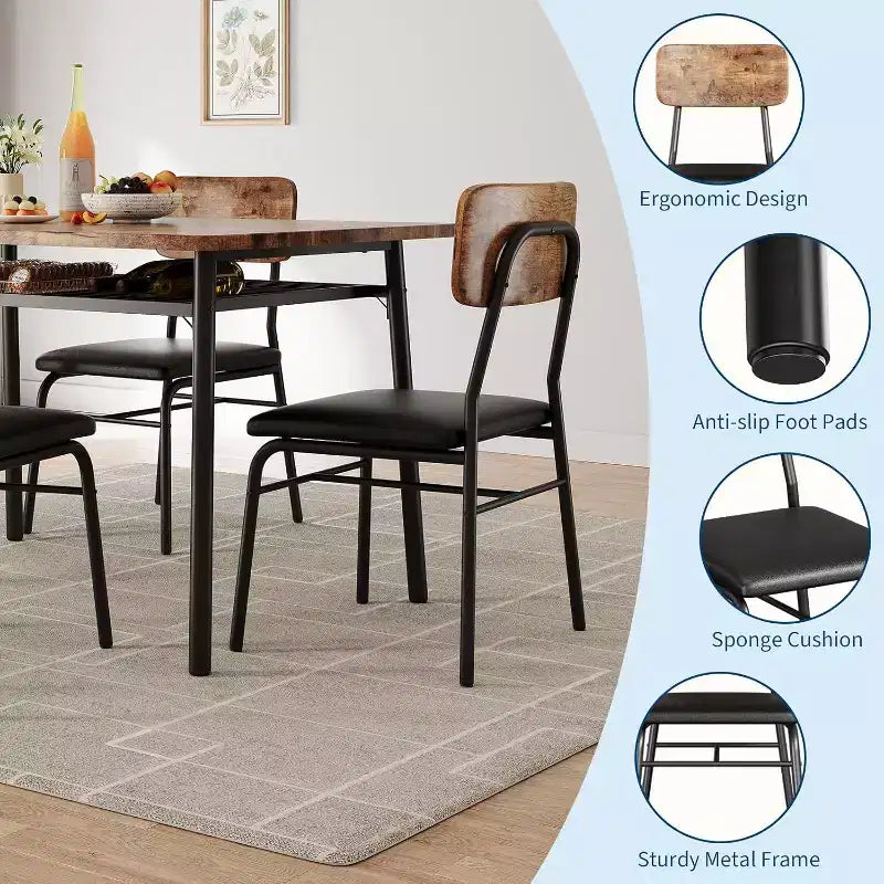 Ensemble de salle à manger 3 pièces pour 2, cuisine en bois, petite table de cuisine, chaises rembourrées et structure en métal, pour petit espace, appartement