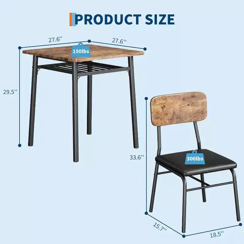Ensemble de salle à manger 3 pièces pour 2, cuisine en bois, petite table de cuisine, chaises rembourrées et structure en métal, pour petit espace, appartement