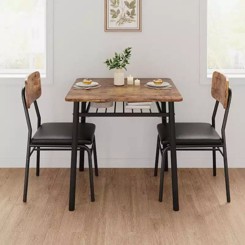 Ensemble de salle à manger 3 pièces pour 2, cuisine en bois, petite table de cuisine, chaises rembourrées et structure en métal, pour petit espace, appartement