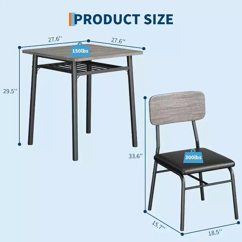 Ensemble de salle à manger 3 pièces pour 2, cuisine en bois, petite table de cuisine, chaises rembourrées et structure en métal, pour petit espace, appartement
