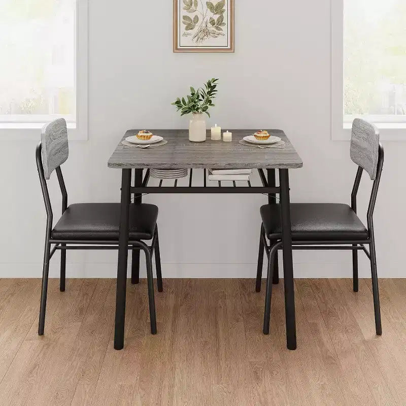 Ensemble de salle à manger 3 pièces pour 2, cuisine en bois, petite table de cuisine, chaises rembourrées et structure en métal, pour petit espace, appartement