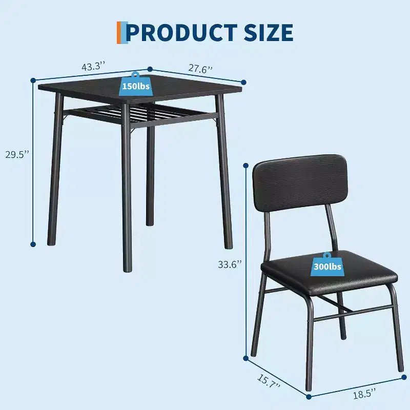 Ensemble de salle à manger 3 pièces pour 2, cuisine en bois, petite table de cuisine, chaises rembourrées et structure en métal, pour petit espace, appartement