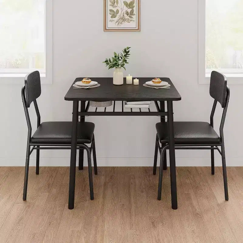 Ensemble de salle à manger 3 pièces pour 2, cuisine en bois, petite table de cuisine, chaises rembourrées et structure en métal, pour petit espace, appartement
