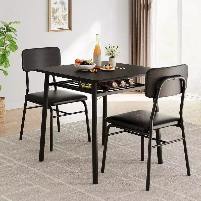 Ensemble de salle à manger 3 pièces pour 2, cuisine en bois, petite table de cuisine, chaises rembourrées et structure en métal, pour petit espace, appartement