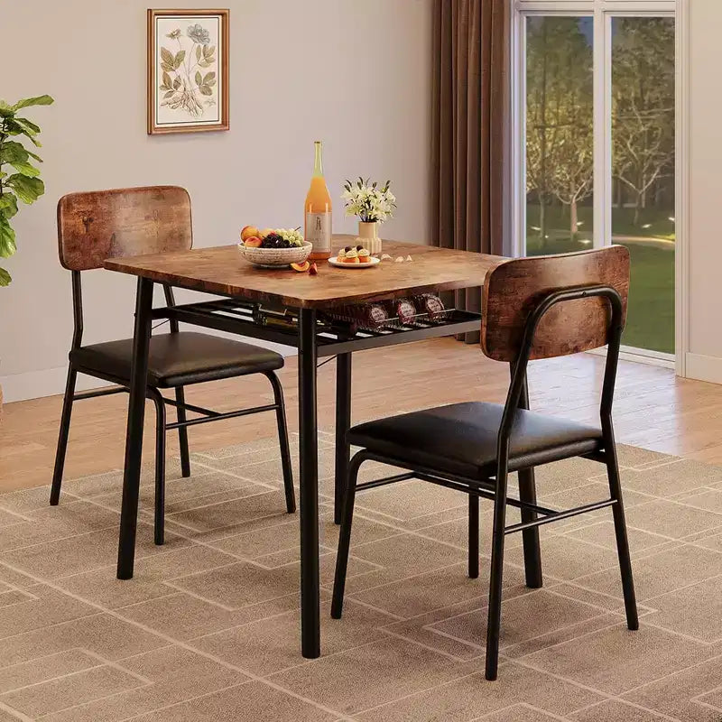 Ensemble de salle à manger 3 pièces pour 2, cuisine en bois, petite table de cuisine, chaises rembourrées et structure en métal, pour petit espace, appartement
