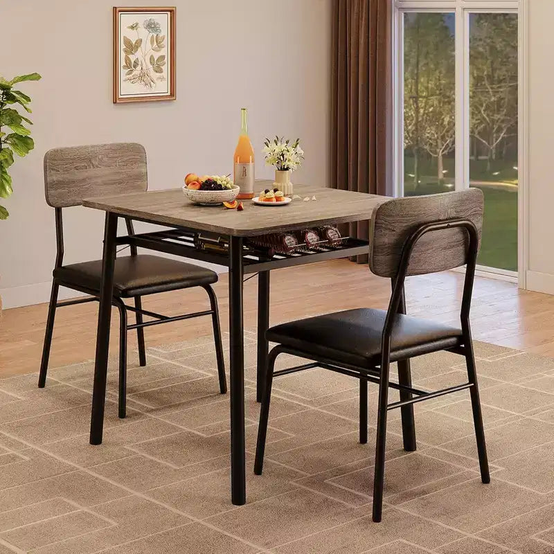 Ensemble de salle à manger 3 pièces pour 2, cuisine en bois, petite table de cuisine, chaises rembourrées et structure en métal, pour petit espace, appartement