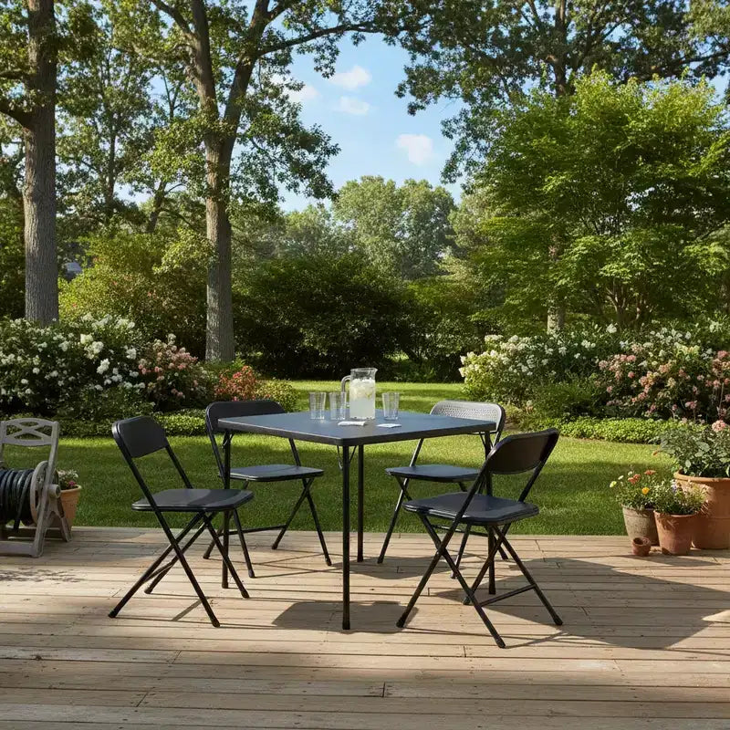 Ensemble table pliante et 4 chaises FurnitureR, plateau en PP avec cadre en métal, ensemble table et chaises pliantes portables pour repas intérieurs et extérieurs, fêtes, camping