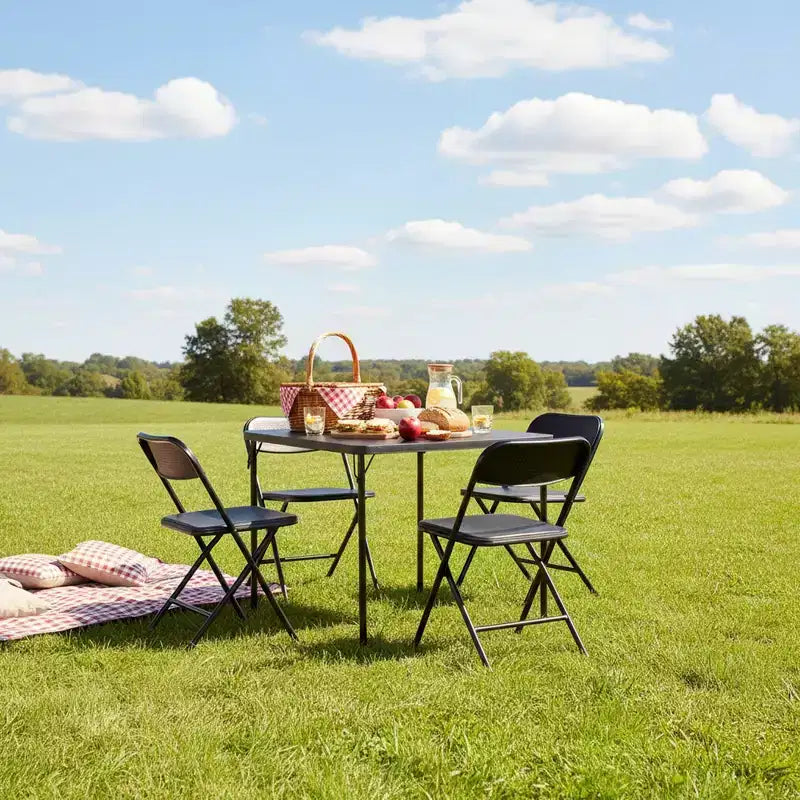 Ensemble table pliante et 4 chaises FurnitureR, plateau en PP avec cadre en métal, ensemble table et chaises pliantes portables pour repas intérieurs et extérieurs, fêtes, camping