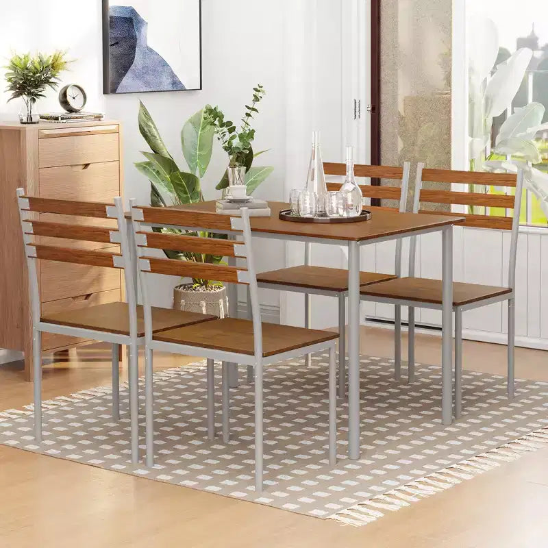 Ensemble table et chaises de salle à manger pour 4, 5 pièces, moderne, en bois massif, pour petits espaces, coin repas.