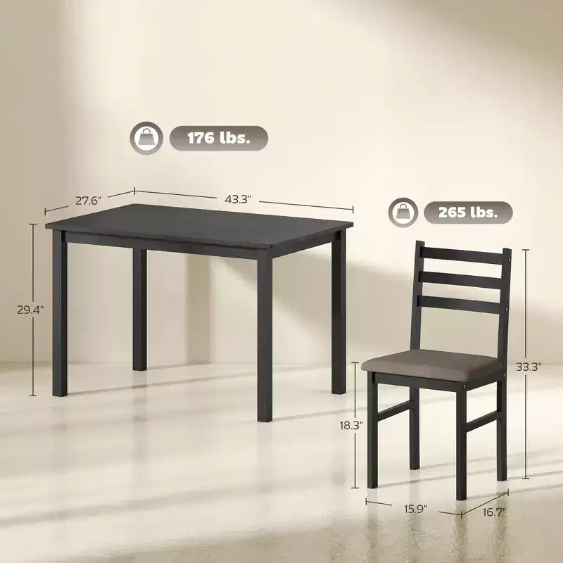 Ensemble table et chaises de salle à manger pour 4, 5 pièces, moderne, en bois massif, pour petits espaces, coin repas.