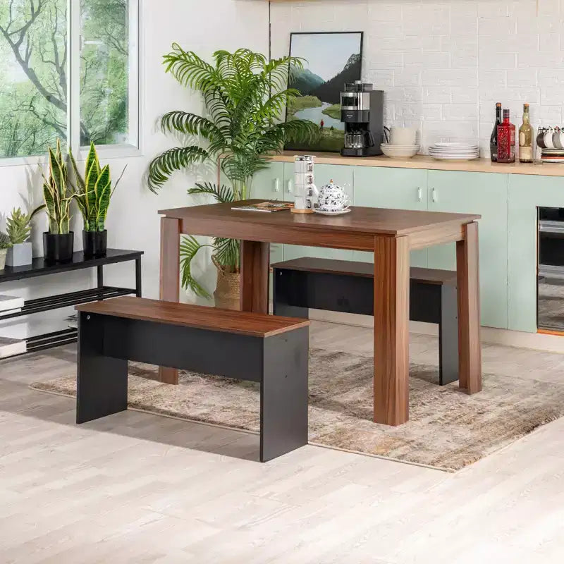FurnitureR Ensemble Table à Manger 120 cm avec 2 Bancs, Table et Bancs Modernes en Bois MDF, Mobilier de Salle à Manger Peu Encombrant pour Cuisine et Salle à Manger
