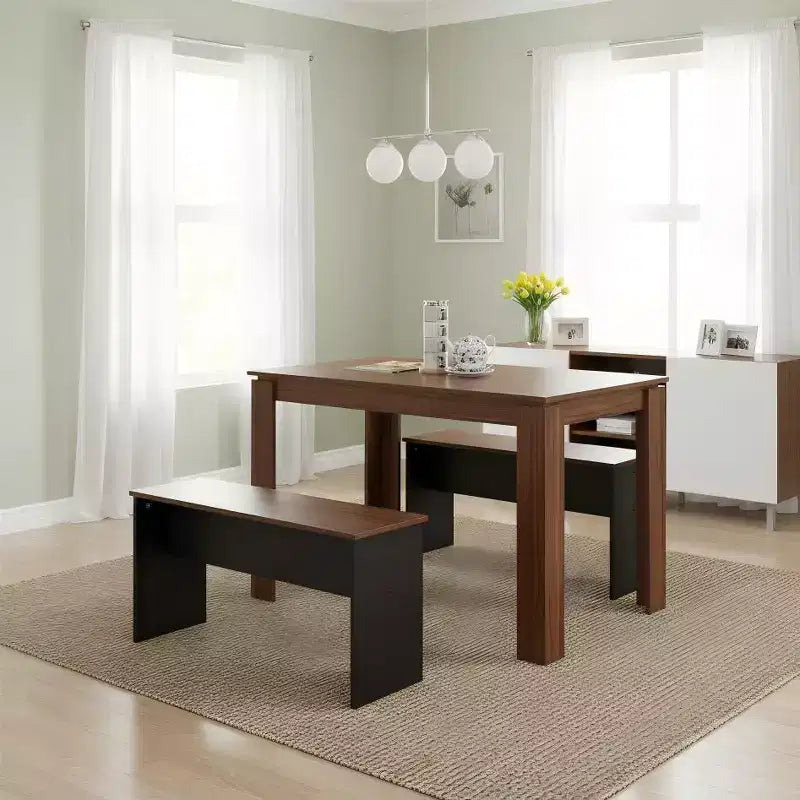 FurnitureR Ensemble Table à Manger 120 cm avec 2 Bancs, Table et Bancs Modernes en Bois MDF, Mobilier de Salle à Manger Peu Encombrant pour Cuisine et Salle à Manger