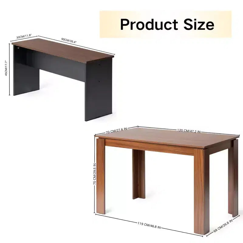 FurnitureR Ensemble Table à Manger 120 cm avec 2 Bancs, Table et Bancs Modernes en Bois MDF, Mobilier de Salle à Manger Peu Encombrant pour Cuisine et Salle à Manger